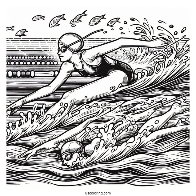Swimming Coloring Page Racing In The Pool