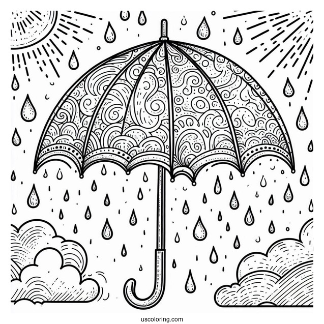 Rain Coloring Page Of Simple Umbrella Outline
