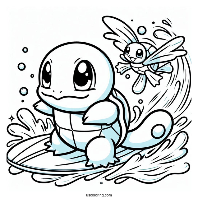Squirtle Coloring Page Of Surfing With Magikarp