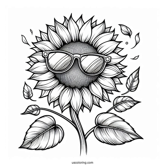 Cool Sunflower Wearing Sunglasses For Coloring