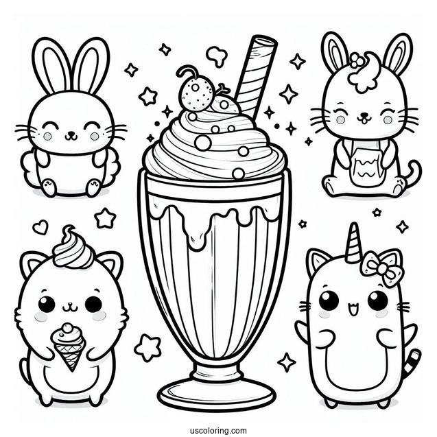 Cute Coloring Page Milkshake With Tiny Animals