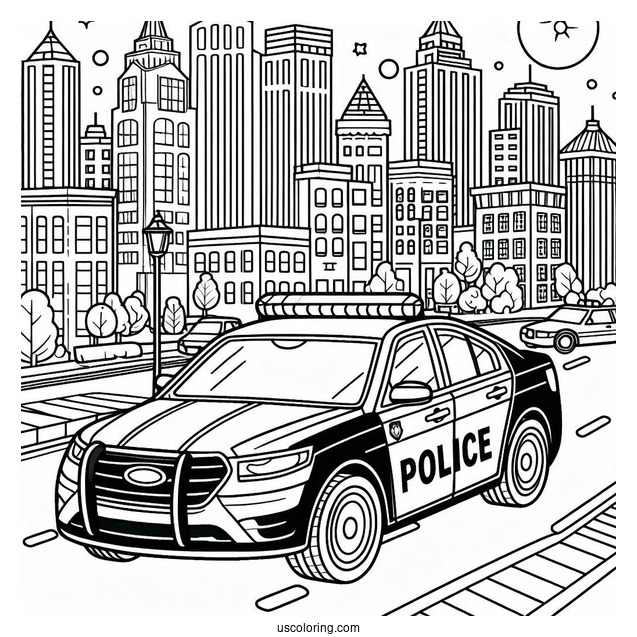 Coloring Page Of Police Car Driving In City