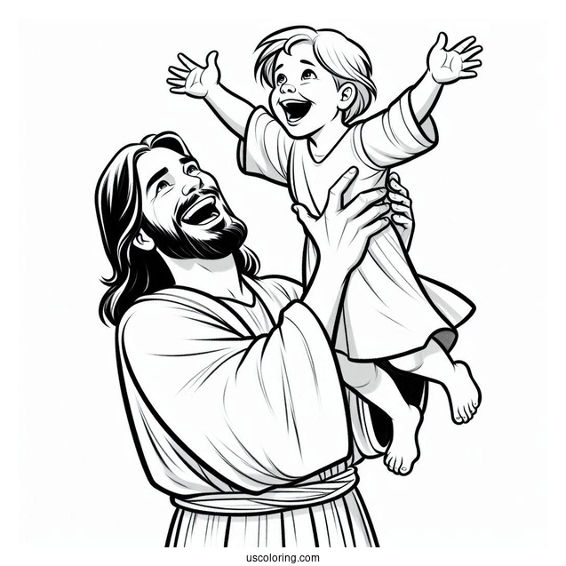 Laughing Jesus Coloring Pages Raising A Boy In The Air