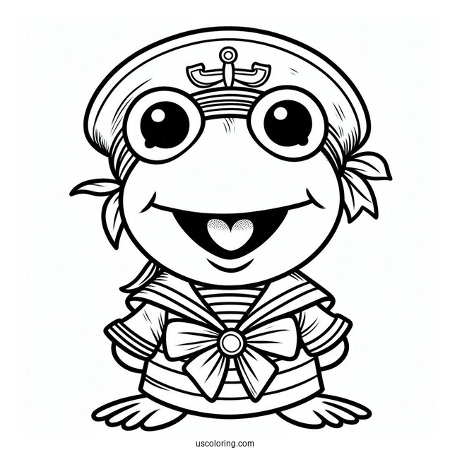 Muppets Coloring Page Of Cute Kermit The Frog In Sailor Uniform