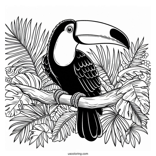 Realistic Toucan In The Jungle Coloring Page