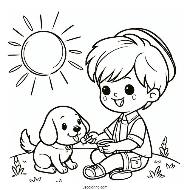 Little Boy Playing With Dog Under The Sun