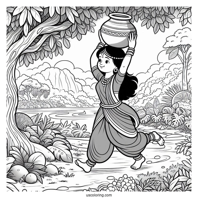 Jungle Book Coloring Page Of Shanti Carrying Clay Pot Over Her Head