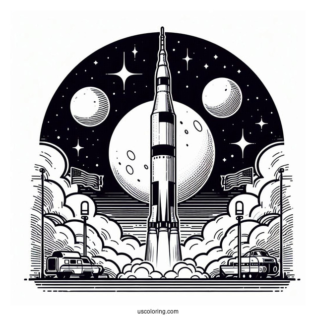 NASA Saturn V Rocket In Space To Color