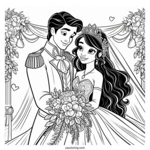Coloring Sheet Of Tiana And Prince Naveen Wedding