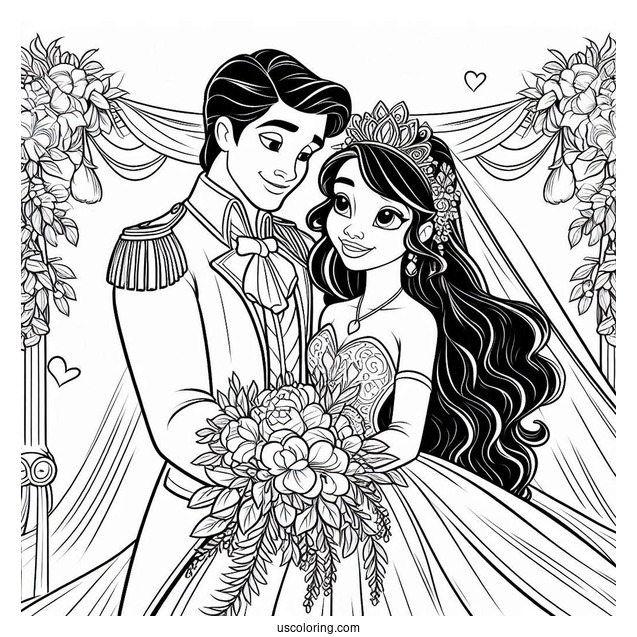 Coloring Sheet Of Tiana And Prince Naveen Wedding