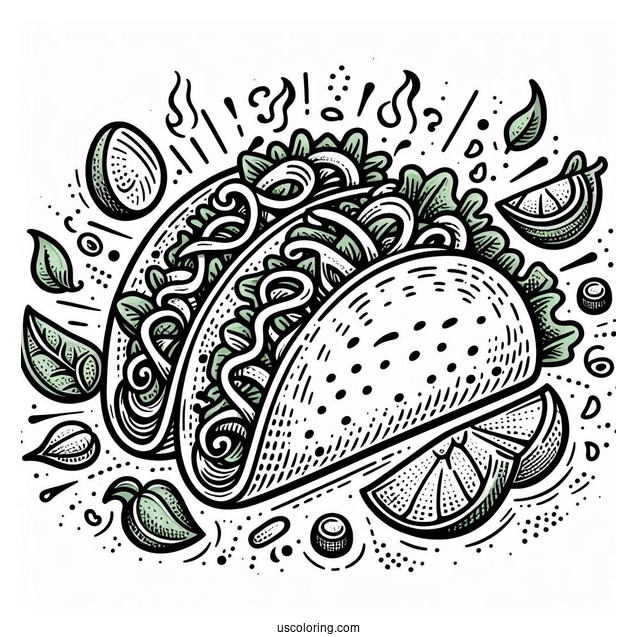Two Detailed Taco Coloring Page