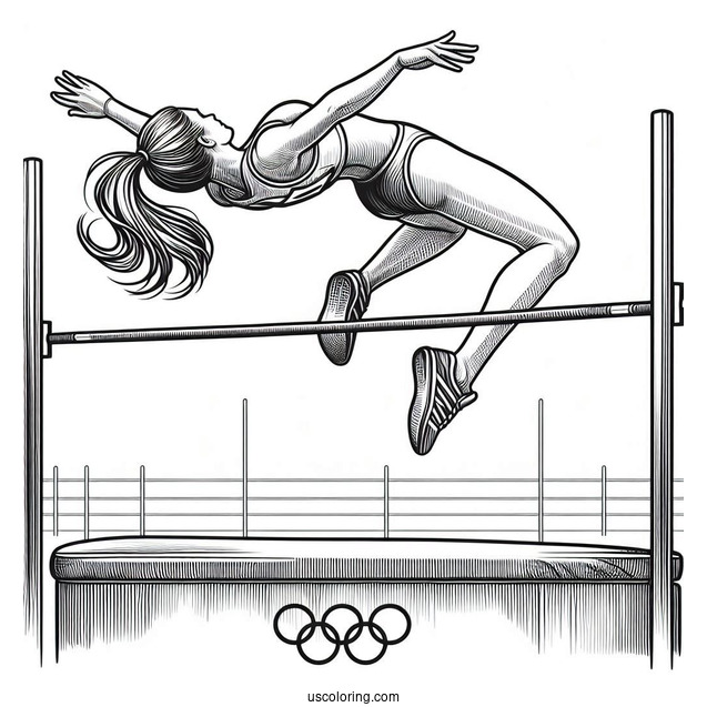 High Jump Olympics Coloring Page Of Competition With Woman Crossing Over Horizontal Bar