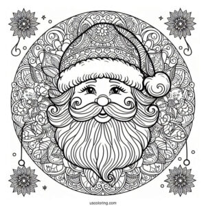 Simple Santa Mandala Coloring Page For Adults