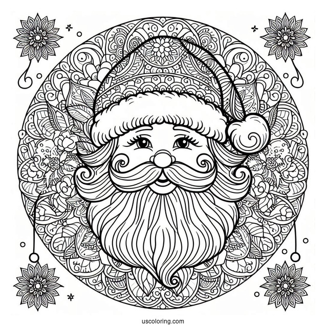 Simple Santa Mandala Coloring Page For Adults