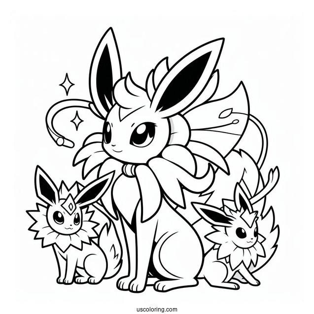 Sylveon Coloring Page Of Flareon, Jolteon, And Espion