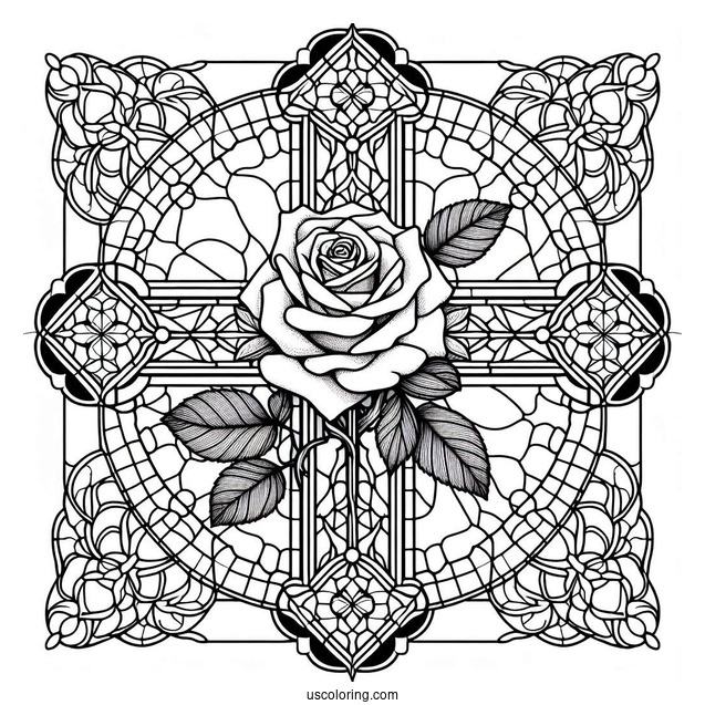 Rose Cross Stained Glass Coloring Page