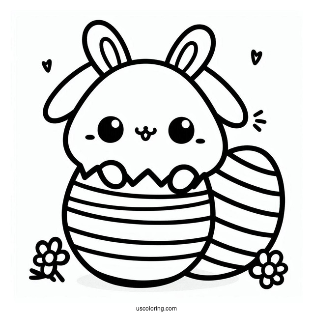 Kawaii Bunny Coming Out Of Striped Easter Egg Coloring Page For Kids
