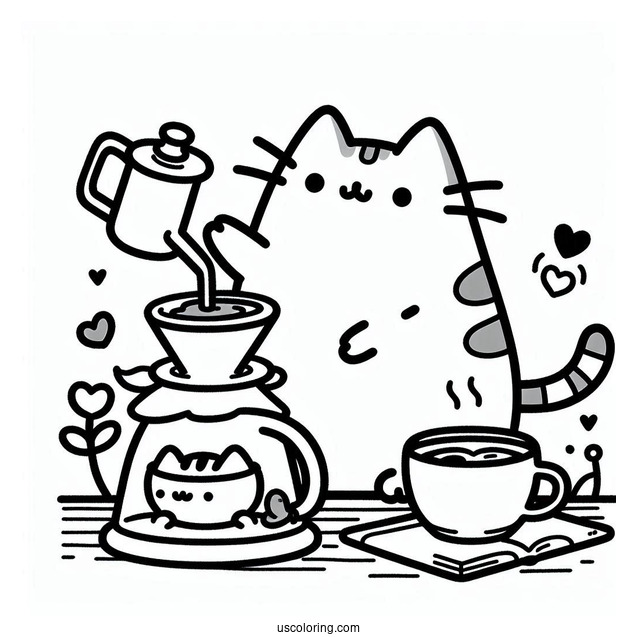 Pusheen Making Pour Over Coffee