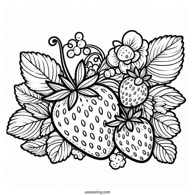 Strawberry Coloring Page In A Garden For Kids