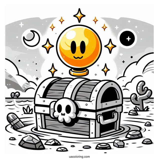 Brawl Stars Coloring Page Of Sunken Chest Holding Up Gold Orb