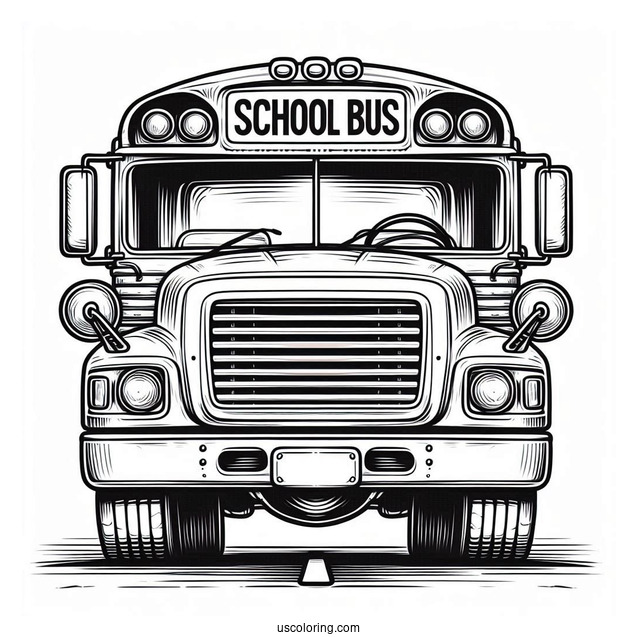 Front View Of School Bus To Color