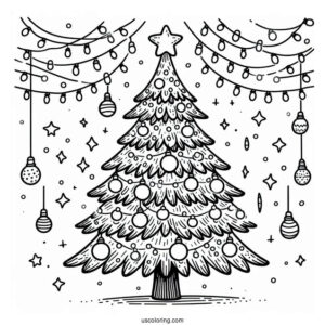 Christmas Tree With Lots Of Lights To Color