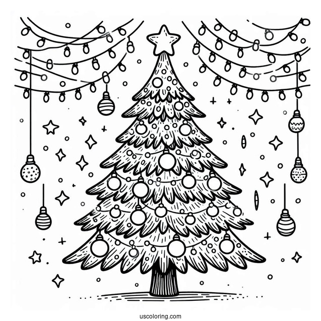 Christmas Tree With Lots Of Lights To Color