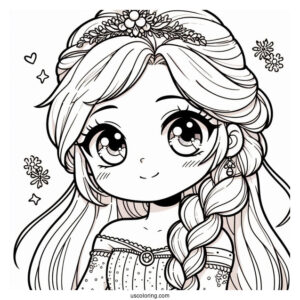 Cute Kawaii Young Elsa Coloring Page