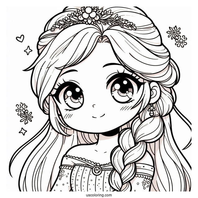 Cute Kawaii Young Elsa Coloring Page