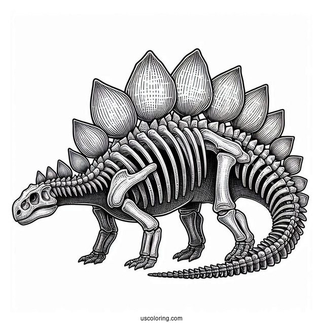 Detailed Stegosaurus Coloring Page Skeleton Side View