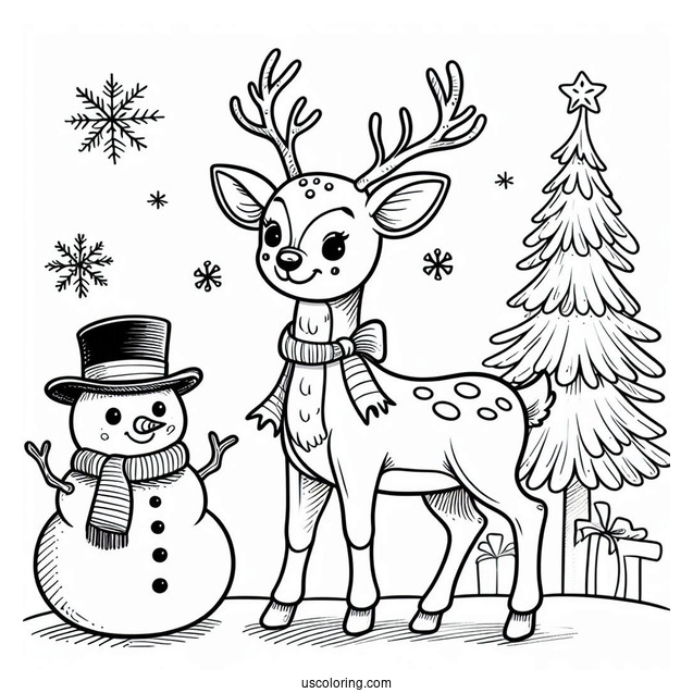 Reindeer And Snowman To Color