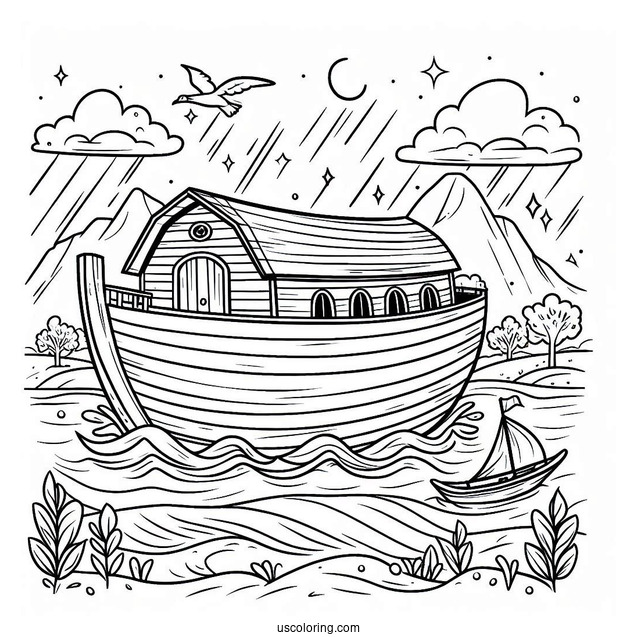 Simple Noah's Ark Coloring Page At Sea For Preschoolers