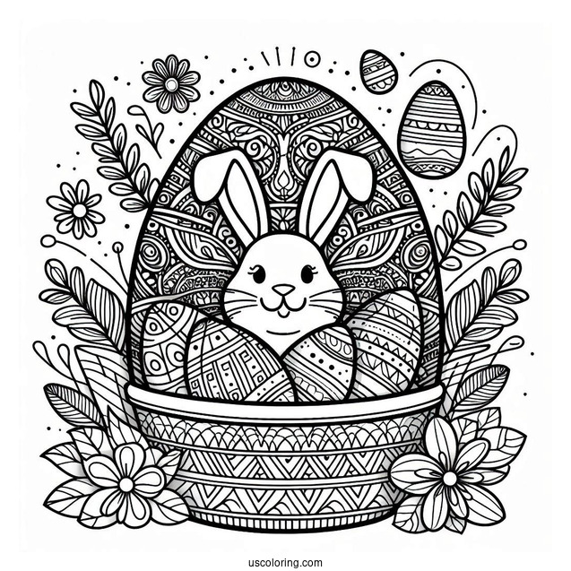 Easter Coloring Page Of Easter Egg Basket With Bunny Ears Mandala