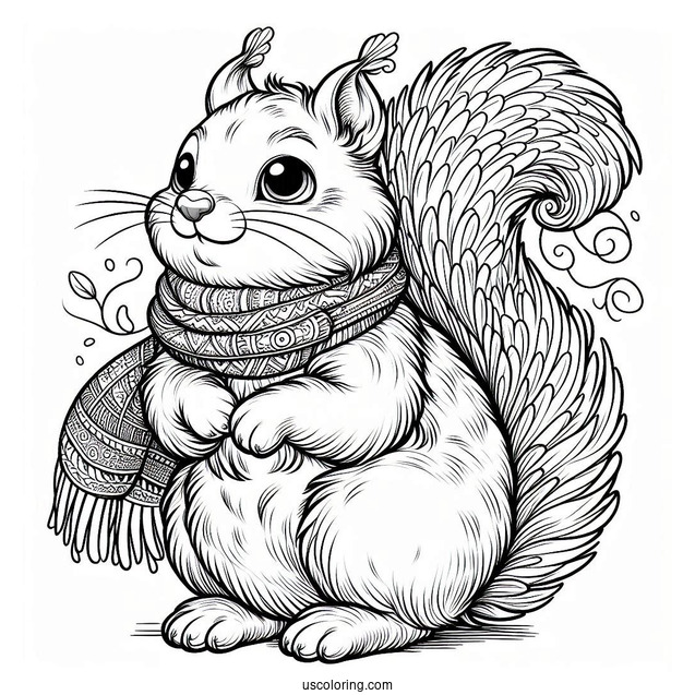 Adult Squirrel Coloring Page Wearing Scar In Winter