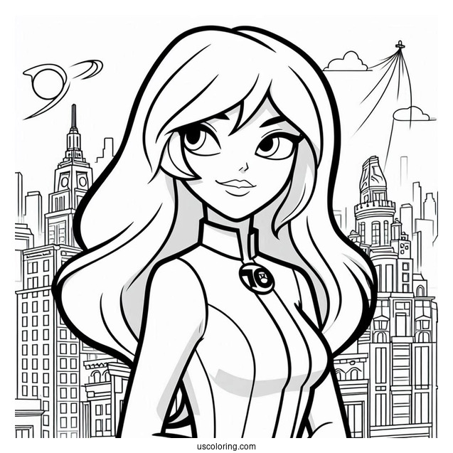 Ben 10 Coloring Page Of Adult Gwen Tennyson In The City