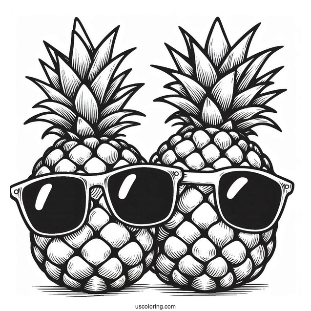Easy Coloring Page Of Pineapple Wearing Sunglasses
