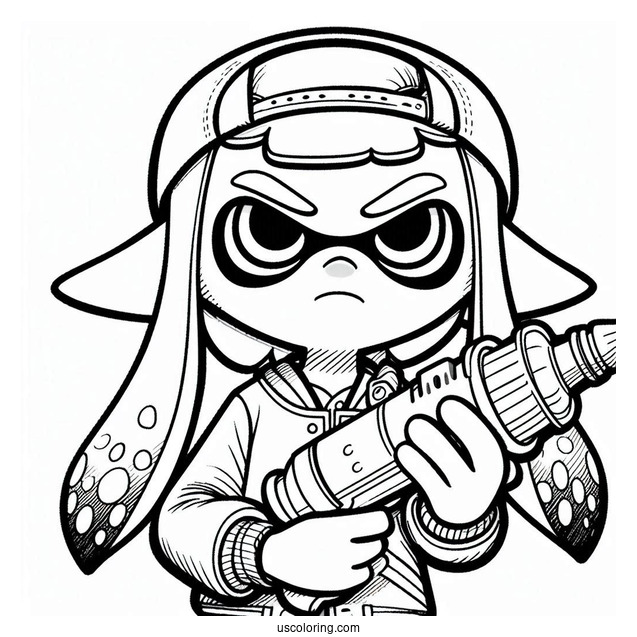 Splatoon Coloring Page Of Serious Octoling Boy Holding Inkjet