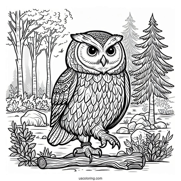 Large Owl Walking On Forrest Floor
