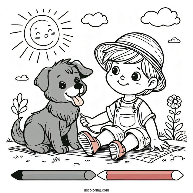 Little Boy Playing With Dog Under The Sun