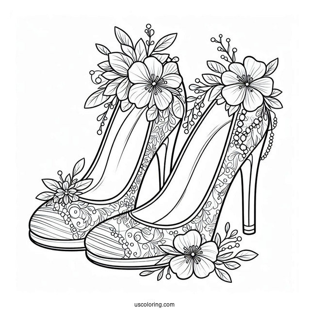 Coloring Sheet Of Floral Bridal Shoes
