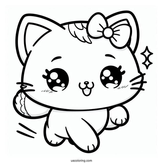 Smiling Kawaii Cat Running Coloring Page