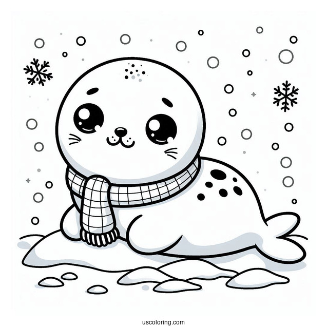 Kawaii Seal Coloring Page Lying On Snow