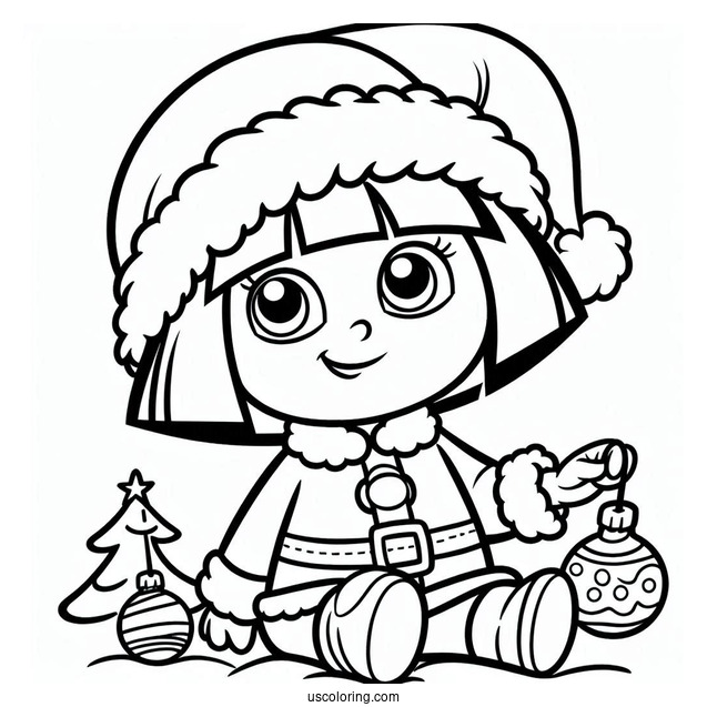 Dora Dressed In a Santa Suit Coloring Page