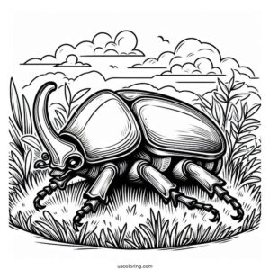 Detailed Hercules Beetle Coloring Page On The Grass