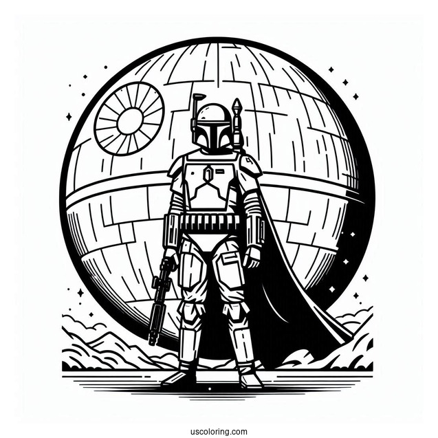 Boba Fett Standing In Front Of Death Star