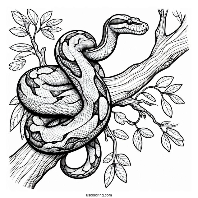Black-Headed Python Hanging From Tree