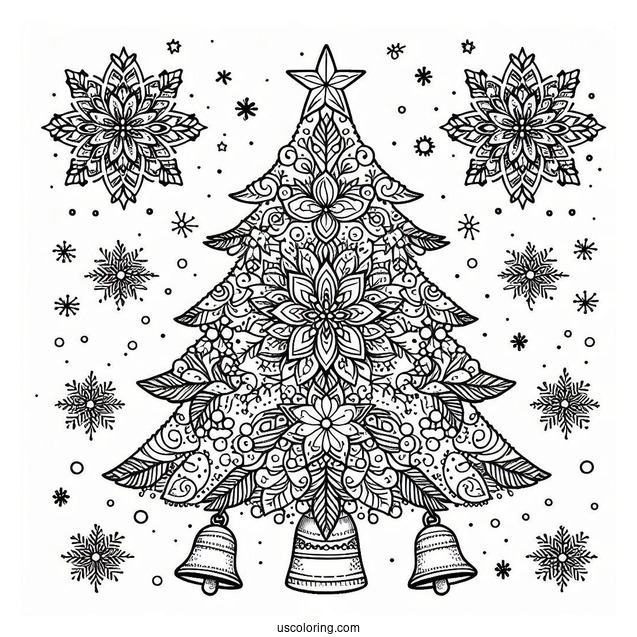 Christmas Tree With Bells Christmas Mandala Coloring Page