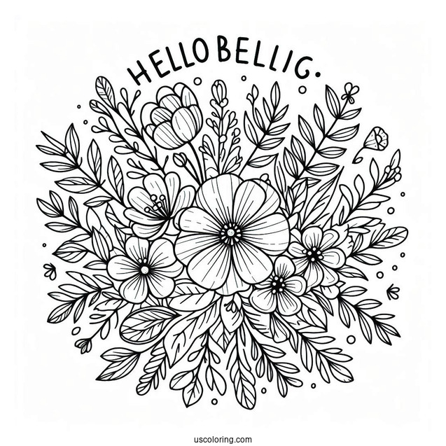 Hello Spring Coloring Page Flower Bouquet