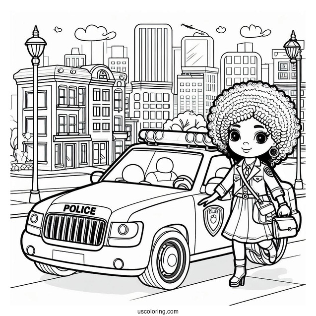 Coloring Page Of Police Car Driving In City