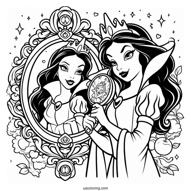 The Evil Queen In The Magic Mirror Coloring Page